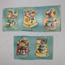 5 Vintage 1985 Hallmark Gumball Machine Bubble Gum Scratch and Sniff Stickers