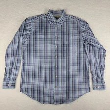Robert Talbott Carmel Shirt Mens LT Large Tall Blue Brown Plaid Dress Button Up