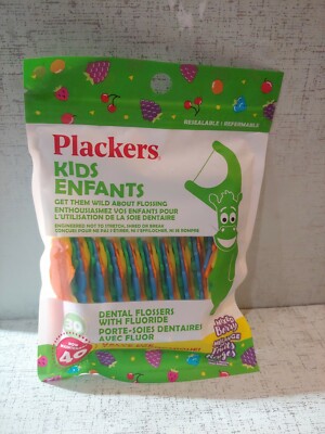 Plackers Kids Dental Flossers With Fluoride- 40 Count Mixed Berry Flavor Animal 
