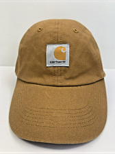 Carhartt Hat Youth Child Brown Adjustable Workwear Canvas Distressed Logo Cap