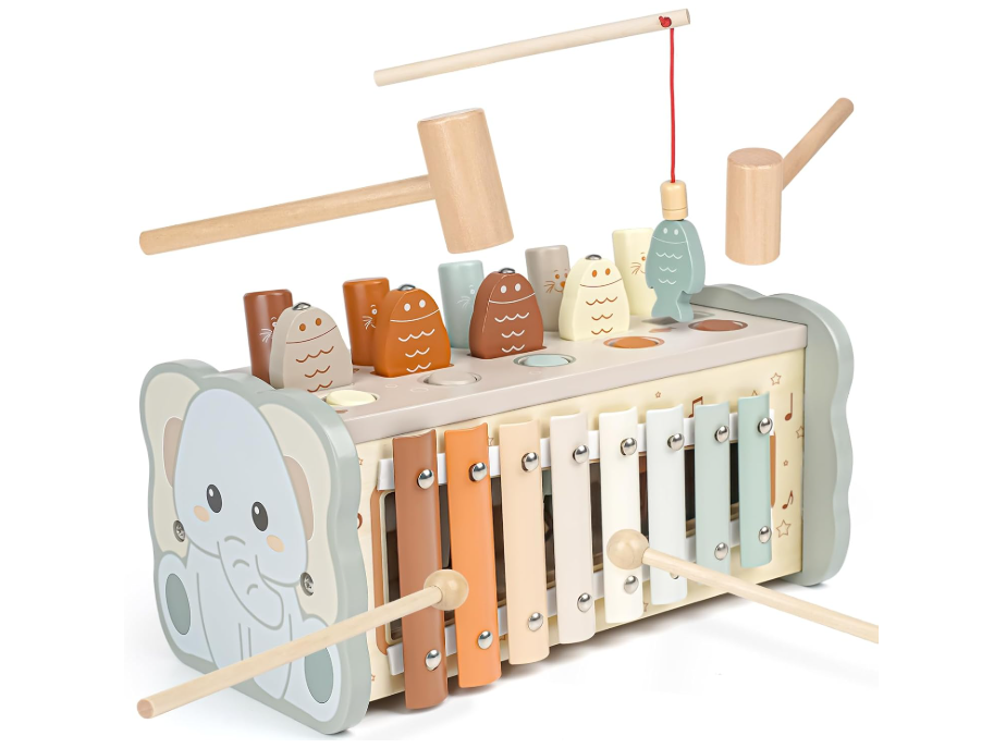 Montessori wooden toys 4 in 1 for toddlers 1+ year old hammering game