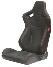 Cipher Black Leatherette Red Stitch Poly Carbon Trim Universal Racing Seats Pair