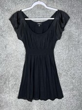 Express Dress Womens Size Small Black Smocked Waist Chiffon Ruffle Sleeves