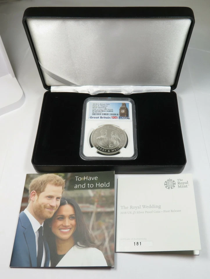 2018 NGC PF69 UCAM Royal Wedding Harry & Megan £5 Silver | w/ Box & COA #32155R - Image 2 of 4