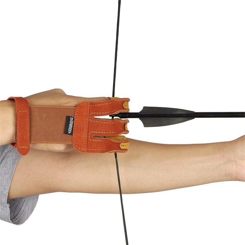 Archery Arm Guard & 3 Finger Gloves Set for Recurve Bow Traditional Bow Hunting - Image 3 of 4