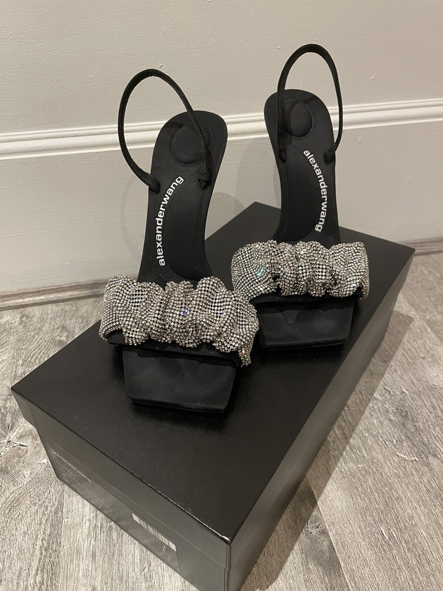 Alexander Wang Julie crystal-embelished suede slingback heels (UK6  