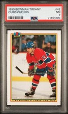 1990 Bowman Tiffany #42 Chris Chelios Montreal Canadiens PSA 7