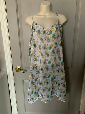 Miken Women's Sheer Pineapple Print Cold Shoulder Cover Up Size Large NWT