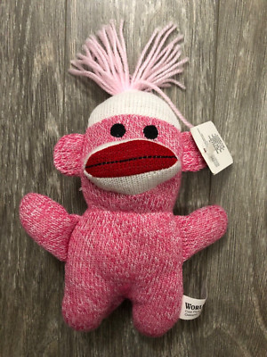 World Market Dwarf 7'' Sock Monkey Stuffed Animal Toy Pink Lovey NWT
