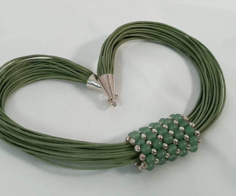 Collar de plata de ley con colgante de cuentas de aventurina verde de plata de ley de 17" Foto 4 de 4