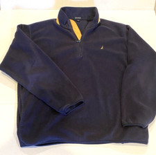 Vintage Nautica Pullover Sweatshirt XL 1/4 Zipper Navy Gold Pockets Polyester