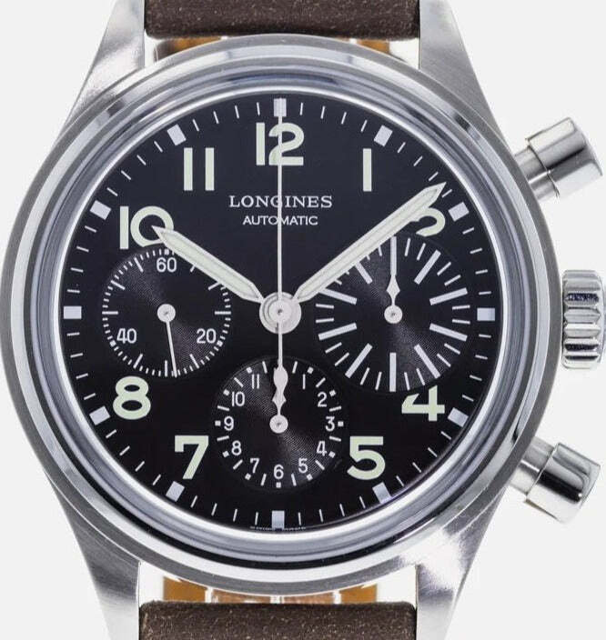 Longines Avigation Big Eye Black Dial Brown Leather Mens watch 41