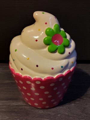 Adorable 7  Cupcake w/ Rainbow Sprinkles Coin Savings Piggy Bank