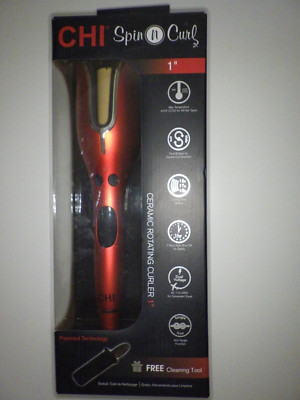 CHI Spin N' Curl 1'' Ceramic Rotating Hair Curler Iron, Ruby Red