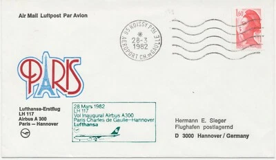 FRANKREICH 1982 Erstflug Dt.Lufthansa m Airbus A300 Flug LH 117 PARIS - HANNOVER - Bild 1 von 2