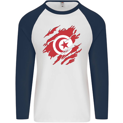 Zerrissen Tunesien Flagge Tunesisches Tag Fußball Herren L/S Baseball Maglietta