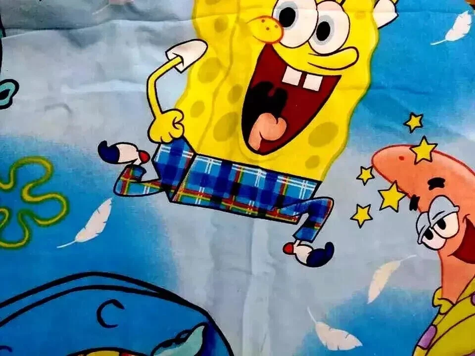 spongebob patrick bed sheet full flat fun fabric large print gently used - Image 3 of 3