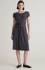 NWT Quince Tencel Dress Jersey Ruched Waist Pockets Size XL Carbon Gray