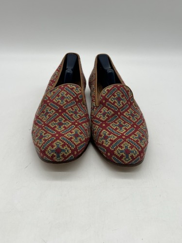 Stubbs and Wootton Men’s 11 Cuenca Red Needlepoint Leather Trim Loafers Shoes.