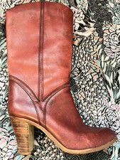 Vintage Made In Brazil Heeled Cognac Leather Boots Womens Size 7B