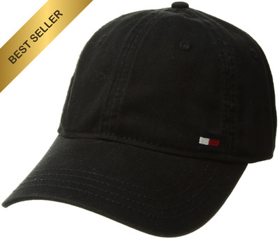 Tommy Hilfiger Men's Dad Hat Billy Corner Flag Cap, Black, O/S One Size, Black