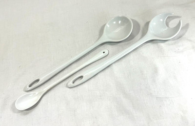 Cilio Porcelain 3pc Salad Servers and Spoon - in White