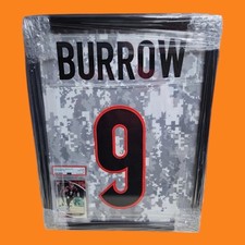 Joe Burrow Framed Camo Cincinnati Bengals Jersey PSA 10 Panini #158 Rookie Card. rookie card picture
