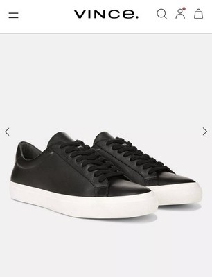 Vince Fulton Men's Leather Low-Top Lace-Up Sneakers Black/White Sole 10.5M