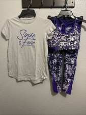 UNDER ARMOUR Girls Athletic Tee Bra Leggings Set YM Capris YL Tee Bra Gym Outfit