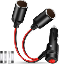 DC 12V 24V Car Cigarette Lighter 1 to 2, with Switch on off with LED Light,2-Way