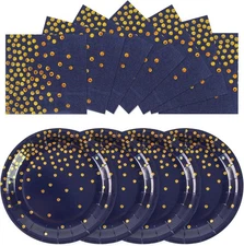 50PCS Dark Blue & Gold Dinner Plates & Napkins Party Supplies Set