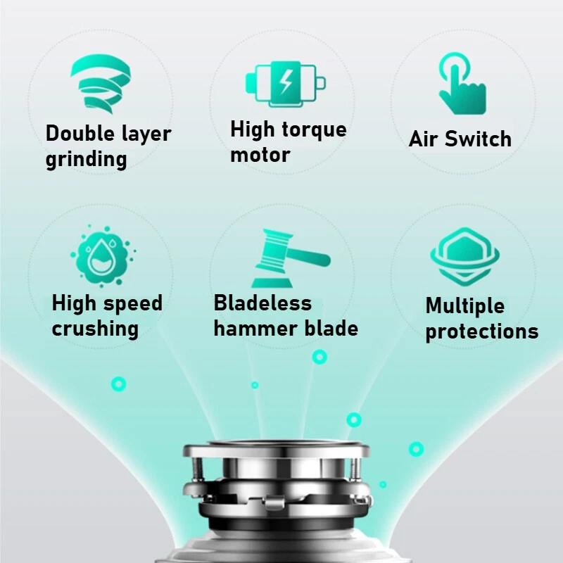 630W Food Waste Disposer 2L 3200RPM Garbage Sink Disposal Kitchen Household 220V - Image 3 of 4