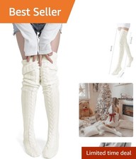 Beige Over the Knee Warm Leg Warmers   Soft Acrylic Thigh High Socks for Women