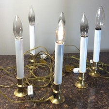 SIX Electric Christmas Window 10" Candles Lights Brass With Bulbs On/Off Switch