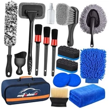  Car Detailing Kit, Car Detailing Brush Set, Bendable Car Wheel Rim 17Pcs