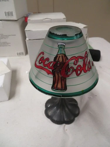 Coca-Cola Stain Glass Shaded Votive Holder Metal Frame NIB Vintage