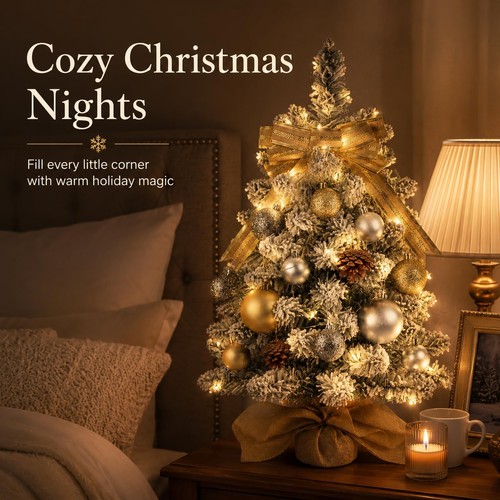 Tree Of Gold Mini Small Christmas Tree with Lights, 2 Ft 1in Pack of 26, Silver Gold ...
