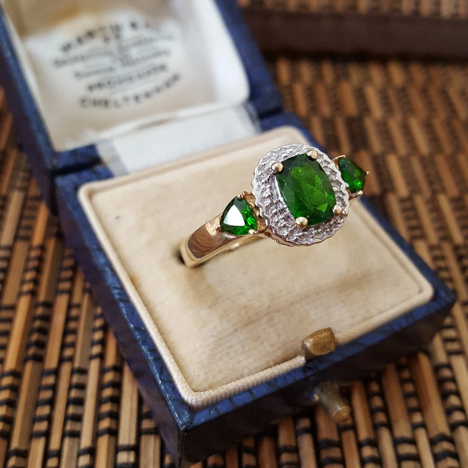 925 Sterling Silver Ring, Genuine Green Chrome Diopside Ring, Size S US 9, Gold - Image 2 of 4