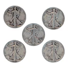 Lot of 5 Walking Liberty Half Dollars 1942, 1944, 1945 90% Silver 50c Coins