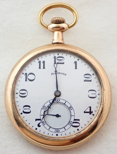 ANTIQUE 12s ILLINOIS A LINCOLN 21 JEWEL GOLD FILLED POCKET WATCH