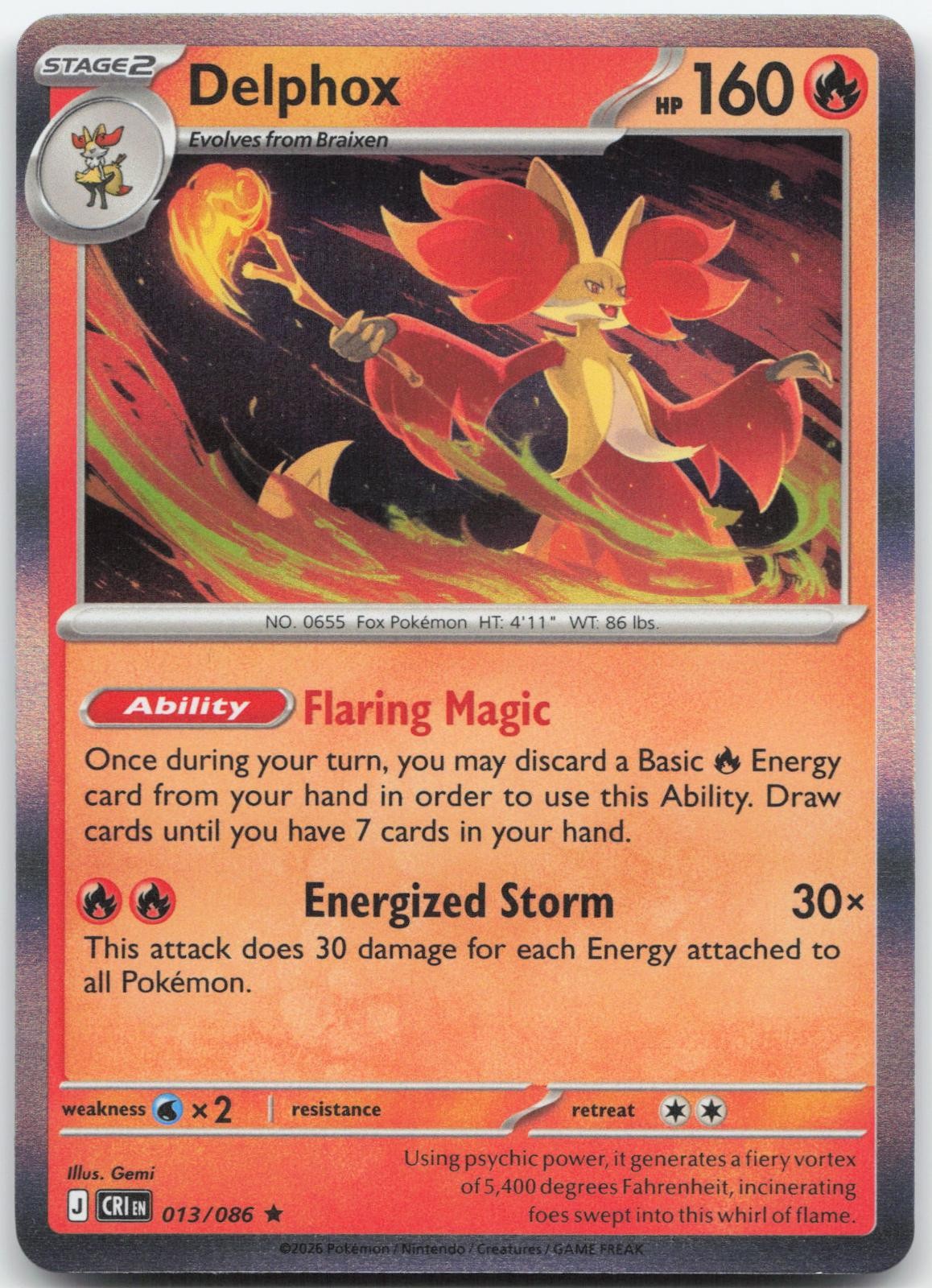 Delphox - 013/086 Holo Chaos Rising NM/M