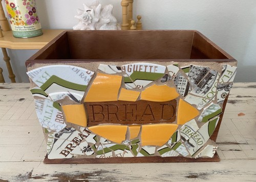 French Mosaic Tile Art ~ "Picassiette" ~ Decorative Bread Box ~ Farmhouse - Picture 2 of 10