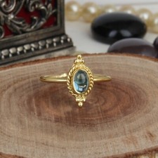 Natural Blue Topaz Gemstone Boho Ring 925 Silver Gold Plated Gemstone Rings