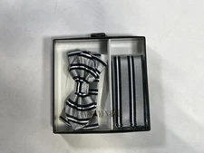 Mens Vesuvio Napoli Silver Striped Bow Tie With Matching Pocket Square NEW