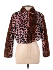 Kendall & Kylie Women Pink Faux Fur Pink Leopard Jacket Xs