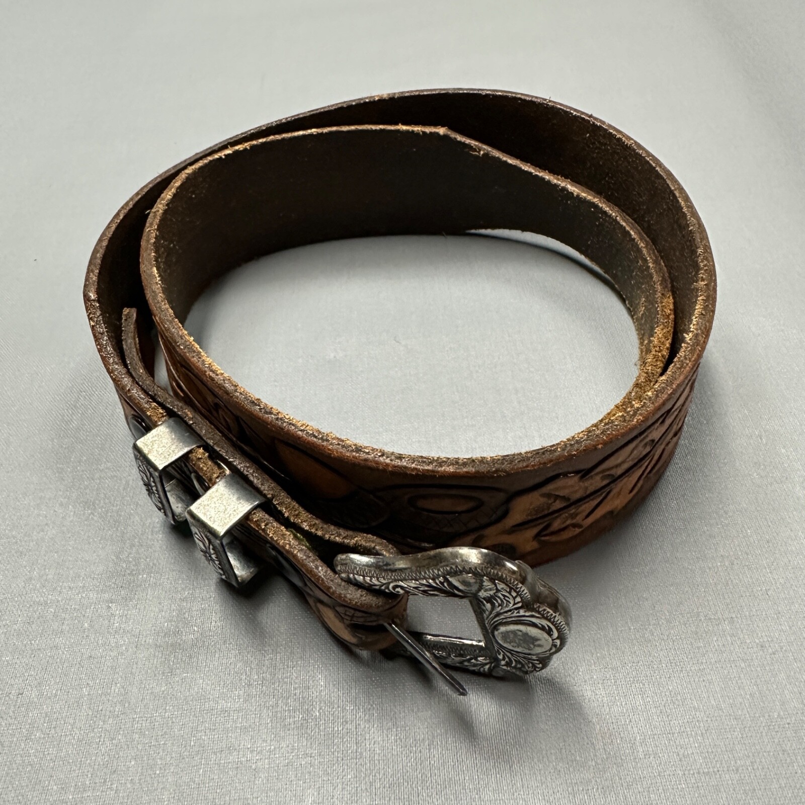 Leather Belt Western Southwest Tapered Sterling Silver-image