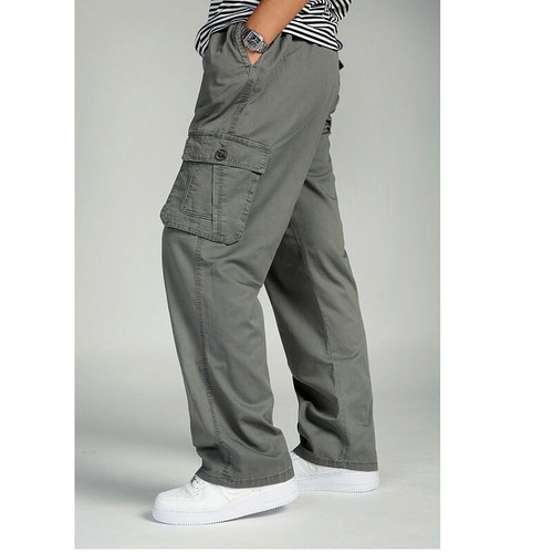 Mens Loose Straight Leg Cargo Pants Pockets Trousers Bottoms Plus Size Work Wear - Picture 9 of 16