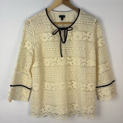 Talbots Ivory White Lace Blouse Victorian Romantic Elegant Women s Large