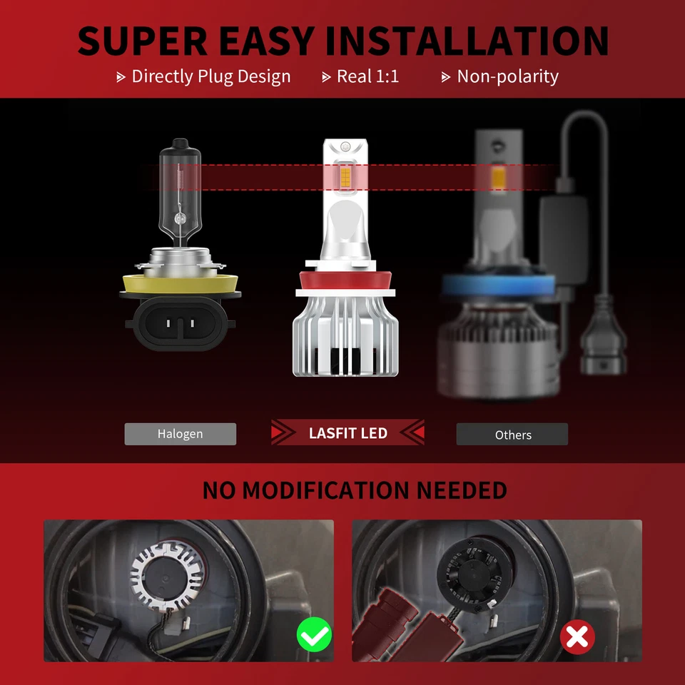 4x LASFIT 9005 H11 LED Headlight Bulbs Conversion Kit High Low Beam Bright White - Image 3 of 4