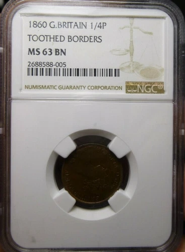 1860 Great Britain Farthing NGC MS63 Brown 